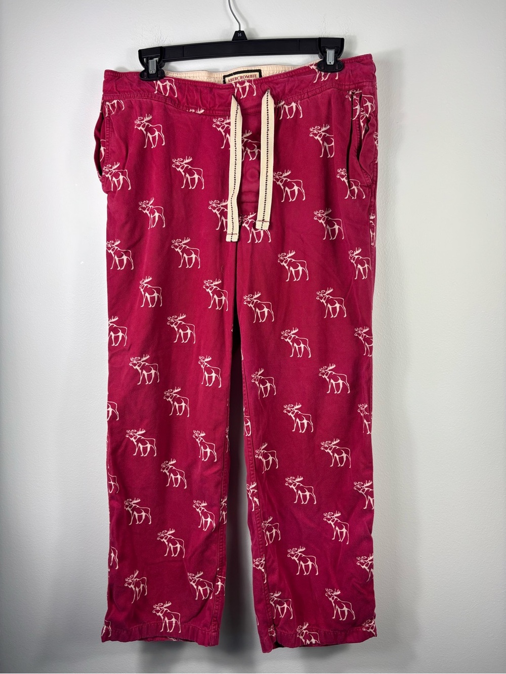 Vintage Y2K Abercrombie & Fitch Men's Medium Red Pajama Lounge Pants White Moose